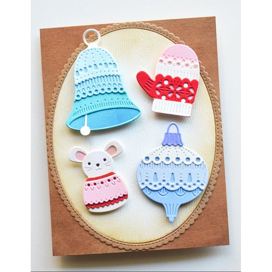 Poppy Stamps Scalloped Pinpoint Oval Frames Dies 2790 mouse mittens ornaments card