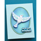 Poppy Stamps Scalloped Pinpoint Oval Frames Dies 2790 white dove with blue outline warm wishes card