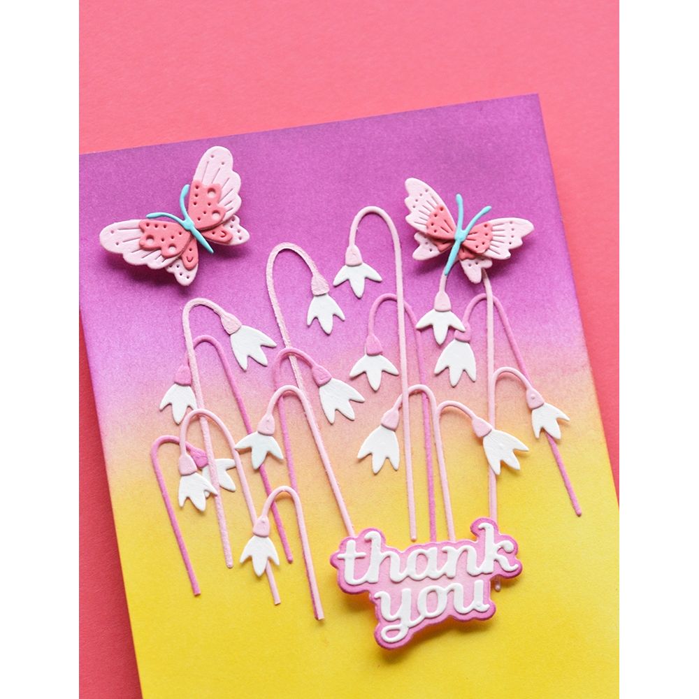 Poppy Stamps Thank You Tender Script Dies 2776 pink butterfly