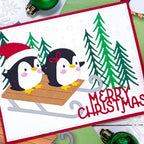 Poppy Stamps Winter Sled Dies 2799 penguins on sled trees christmas card