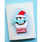 Poppy Stamps Winter Wrap Penguin Dies 2796 penguin wearing hat scarf white ovals warm wishes card 