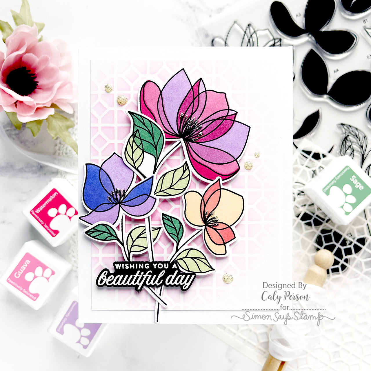 Simon Says Clear Stamps Pretty Petals 2033ssc Be Bold Beautiful Day Card | color-code:ALT03