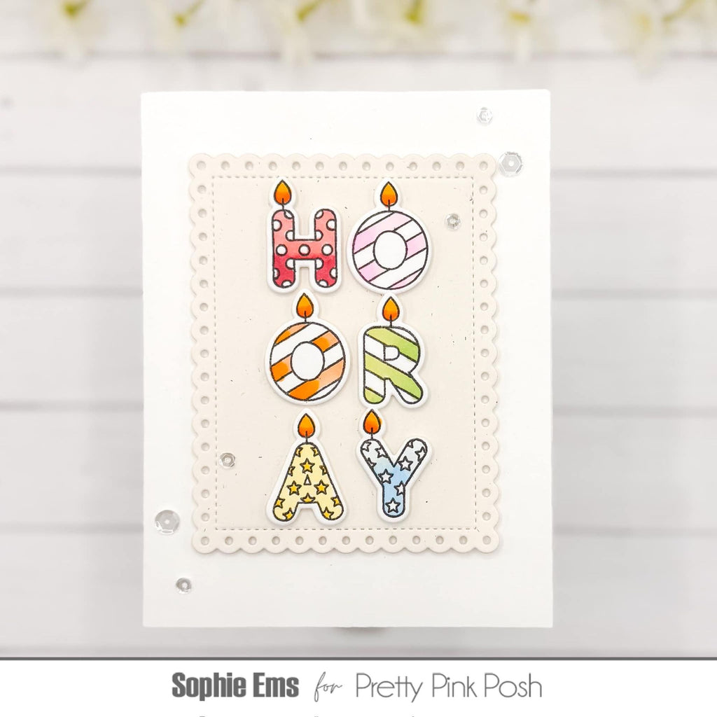 Pretty Pink Posh Alphabet Candles Clear Stamps hooray