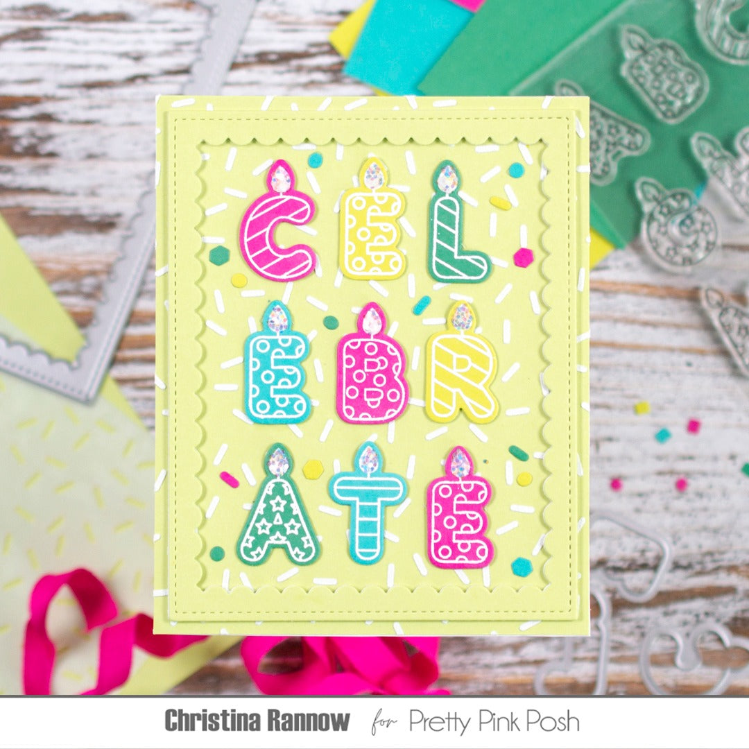 Pretty Pink Posh Alphabet Candles Dies confetti