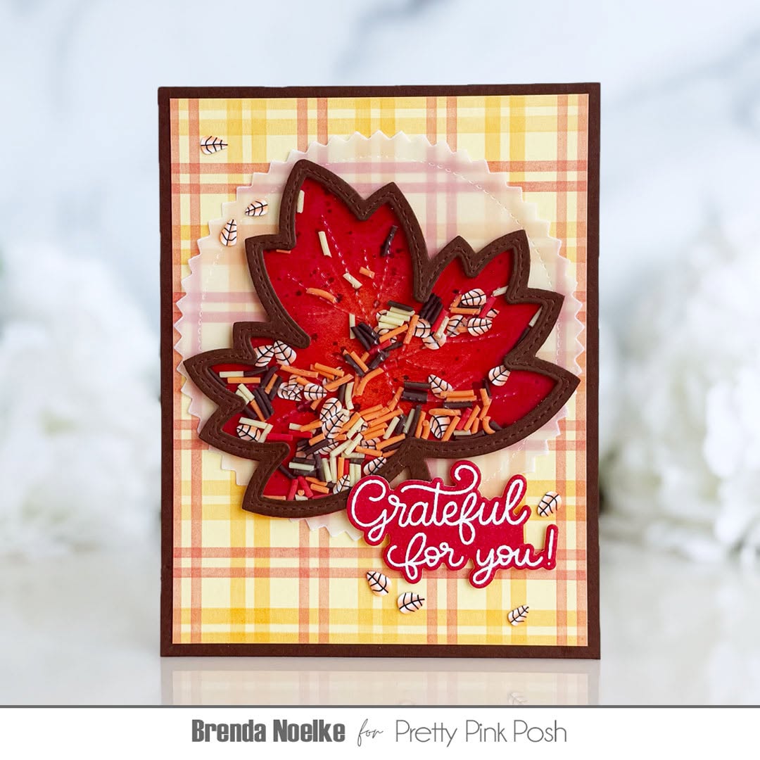Pretty Pink Posh Autumn Woods Clay Confetti plaid background shaker card