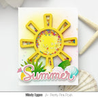Pretty Pink Posh Beach Party Glass Shaker Beads sun yellow starfish shells beachball rays grass summer shaker card