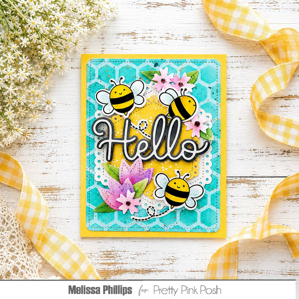 Pretty Pink Posh Bee Additions Clear Stamp and Die Set purple flowers