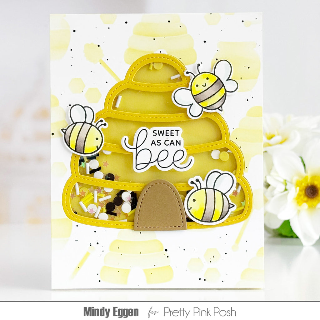 Pretty Pink Posh Bee Additions Clear Stamp and Die Set shaker card