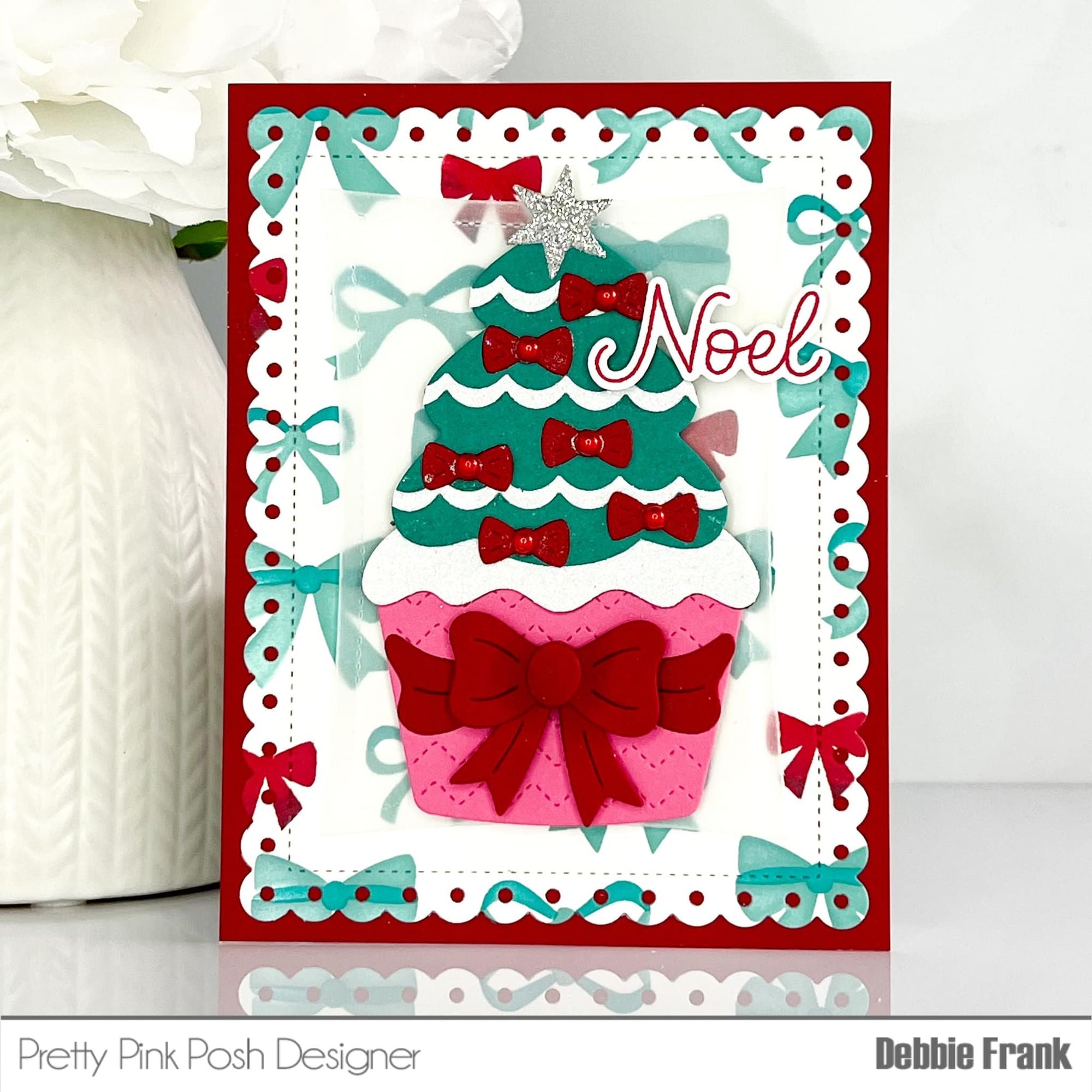Pretty Pink Posh Big Christmas Cupcake Dies red bow
