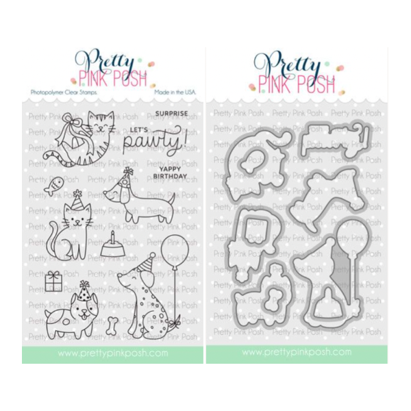 Pretty Pink Posh  Birthday Dogs and Cats Clear Stamp and Die Set