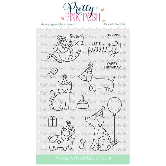 Pretty Pink Posh  Birthday Dogs and Cats Clear Stamp and Die Set product image 1