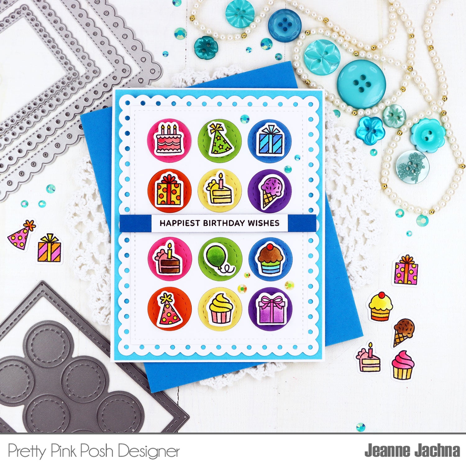 Pretty Pink Posh Birthday Icons Clear Stamp and Die Set presents