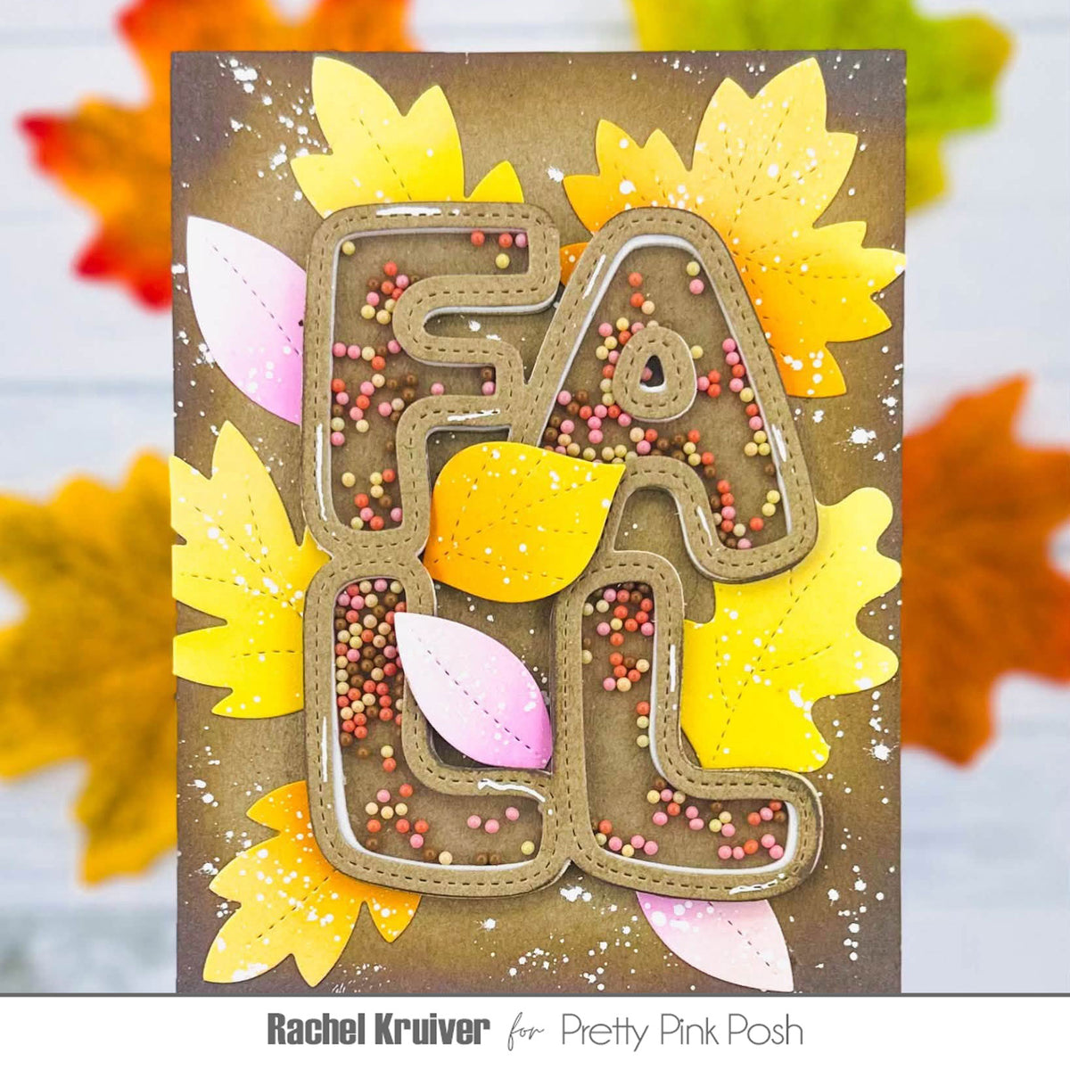 Pretty Pink Posh Blush Harvest Shaker Beads fall leaves shaker card