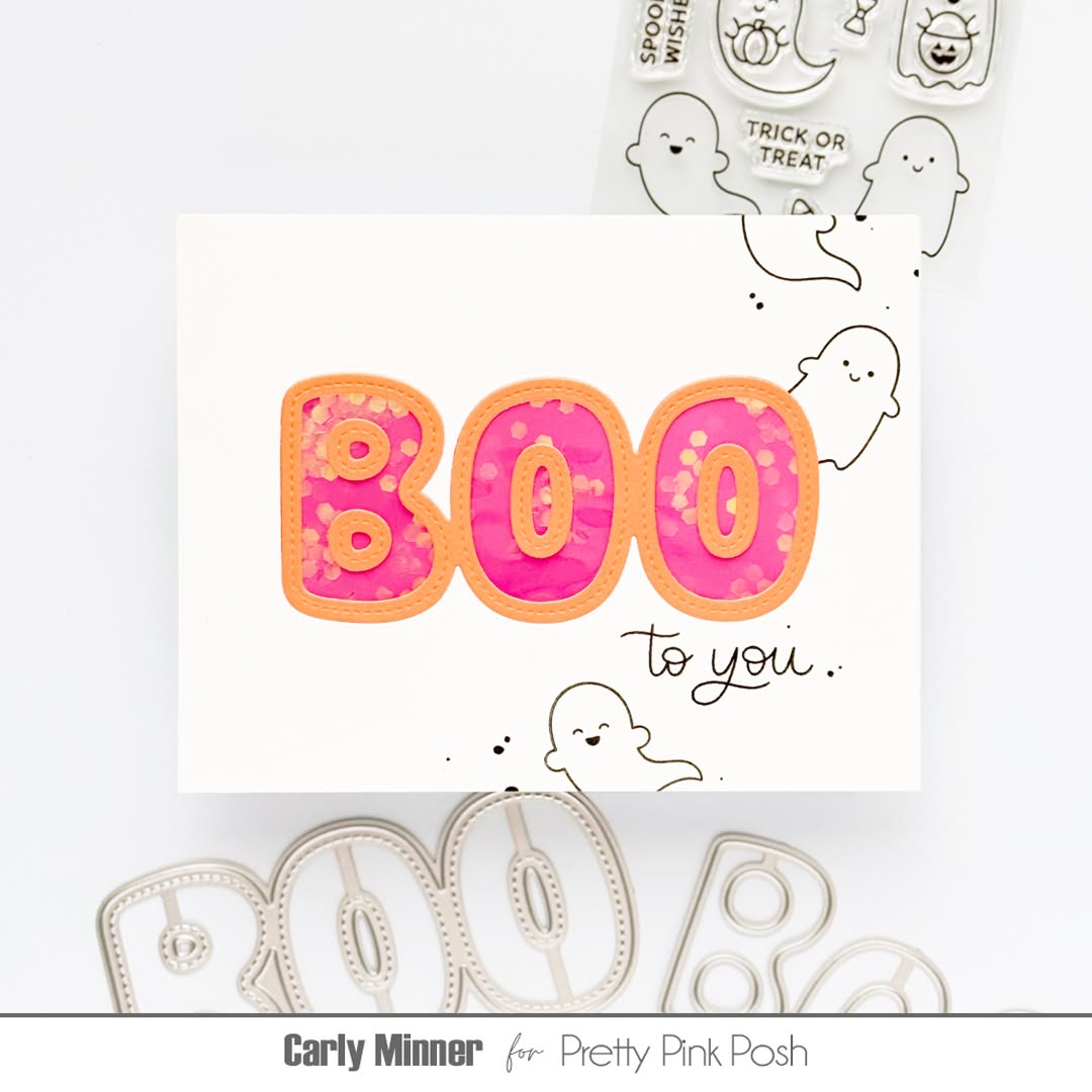 Pretty Pink Posh Boo Word Shaker Dies boo to you shaker card