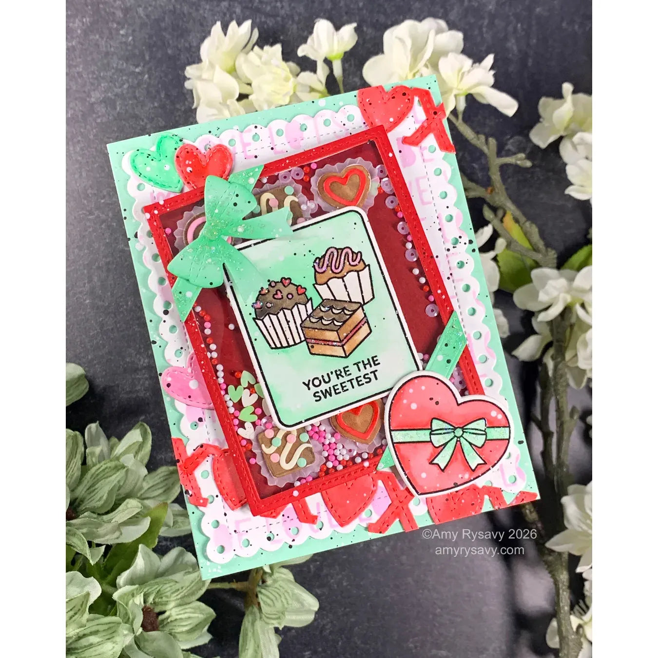 Pretty Pink Posh Box of Chocolates Dies shaker card hearts | color-code:ALT03
