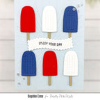 Pretty Pink Posh Candy Bucket and Summer Bucket Additions Die Set red white blue popsicles stitched rays sequins enjoy your day card
