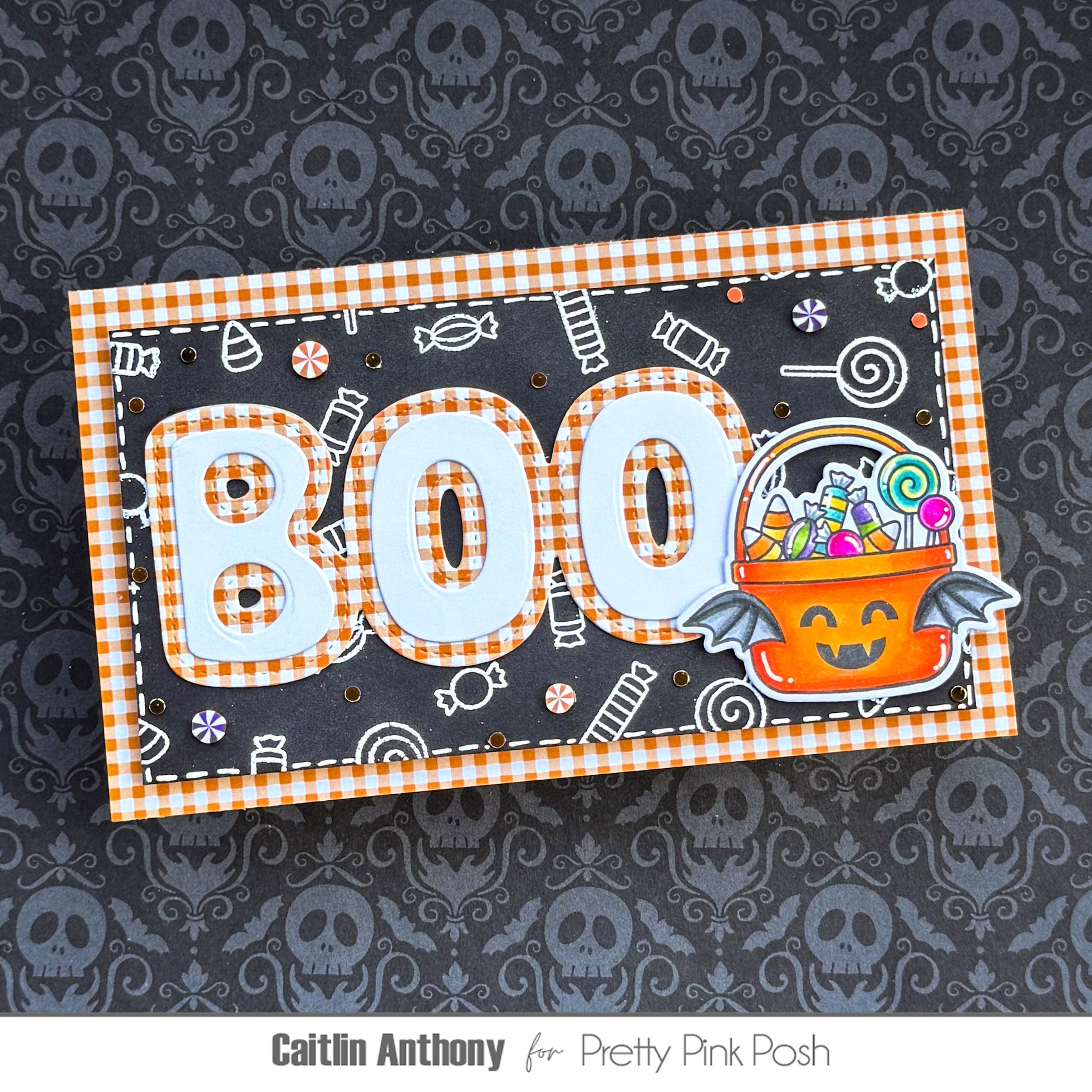 Pretty Pink Posh Candy Corn Carnival Clay Confetti boo orange plaid card