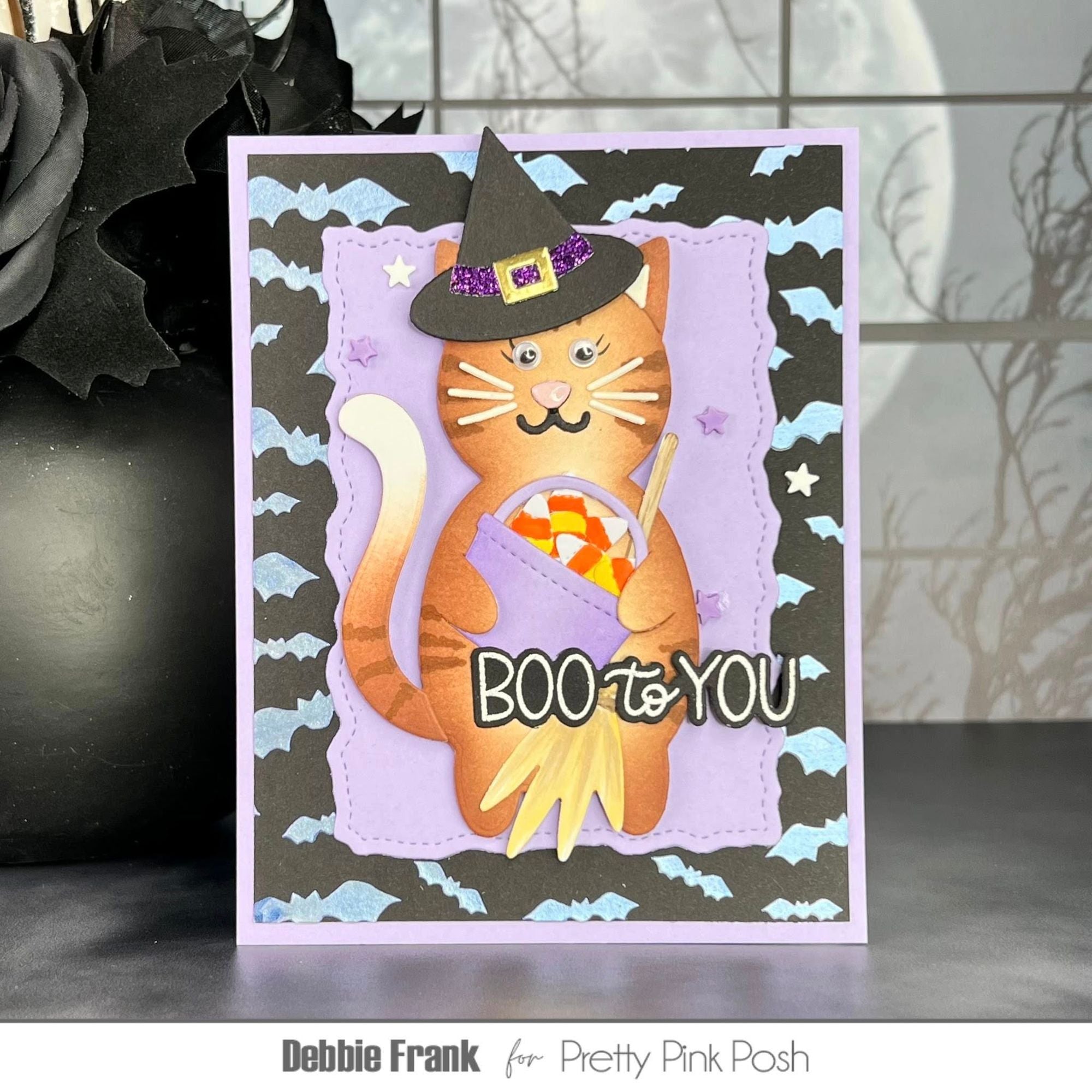 Pretty Pink Posh Cat Holder and Halloween Holder Additions Die Set witches hat