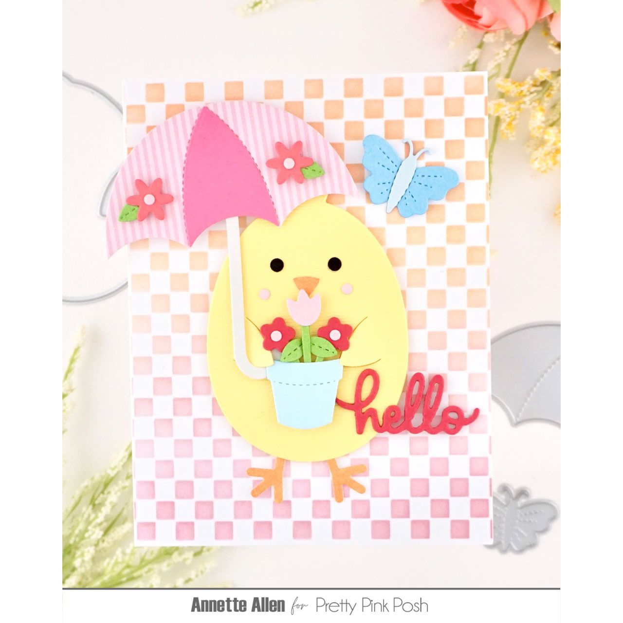 Pretty Pink Posh Chick Holder Dies checkerboard background