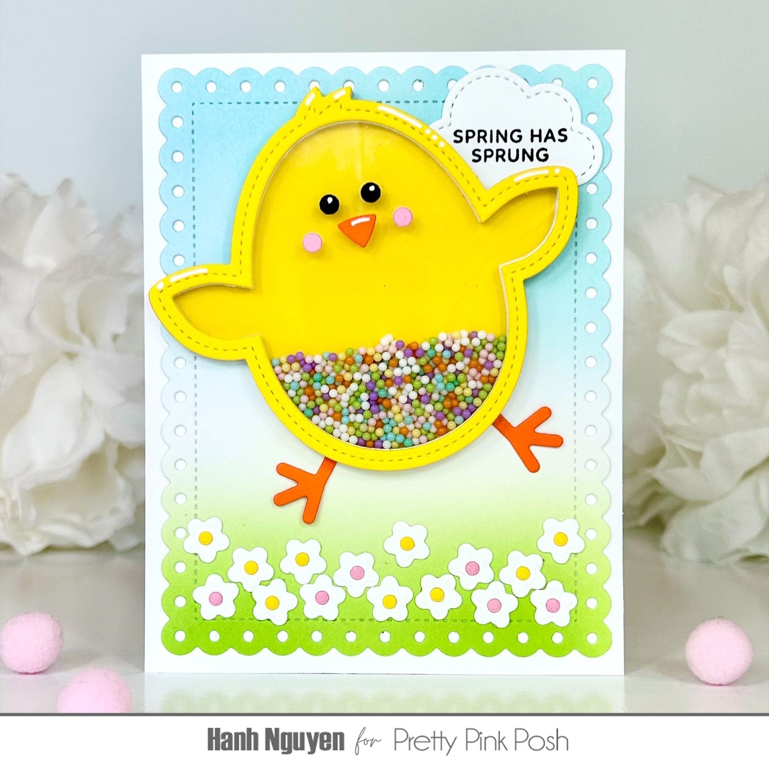 Pretty Pink Posh Chick Shaker Dies white flowers