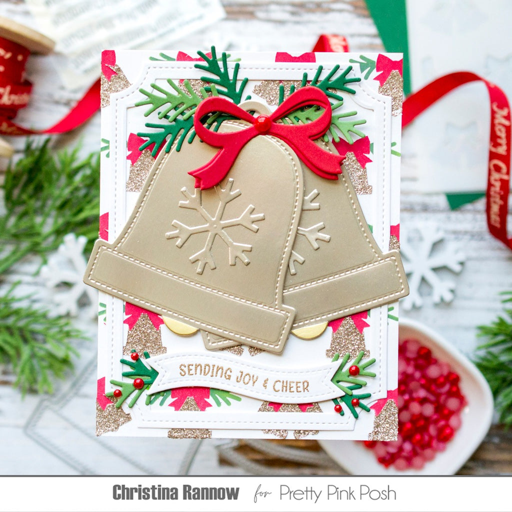 Pretty Pink Posh Christmas Banner Greetings Clear Stamp and Die Set golden