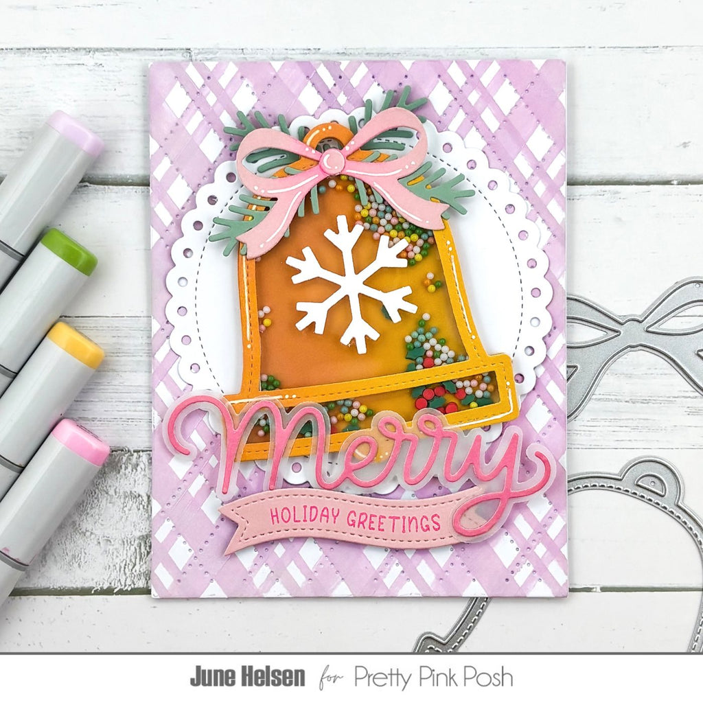 Pretty Pink Posh Christmas Banner Greetings Clear Stamp and Die Set shaker card