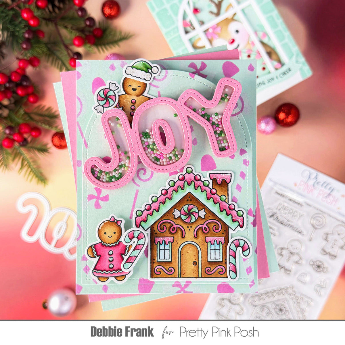 Pretty Pink Posh Christmas Gingerbread Clear Stamps joy shaker card