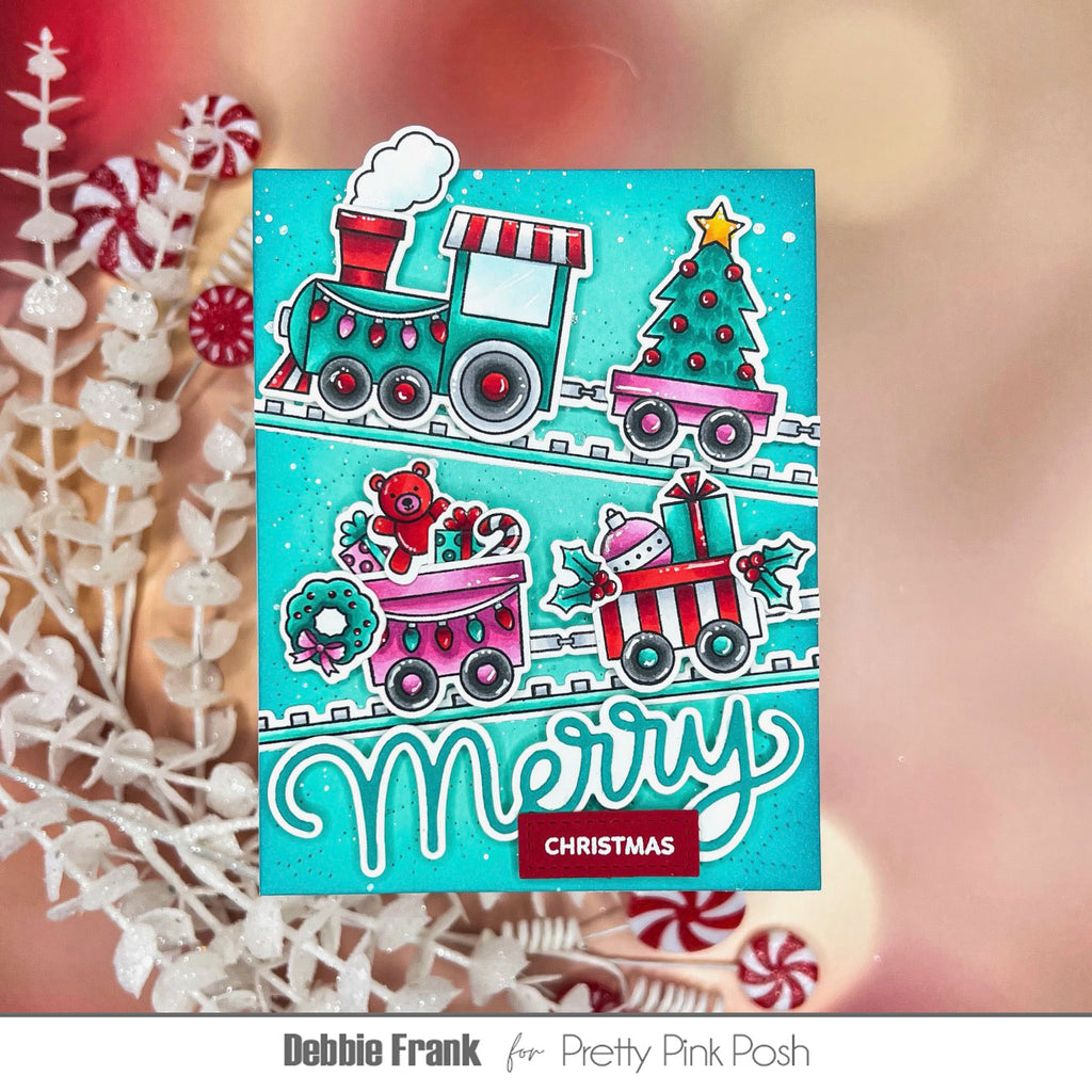 Pretty Pink Posh Christmas Train Clear Stamps merry