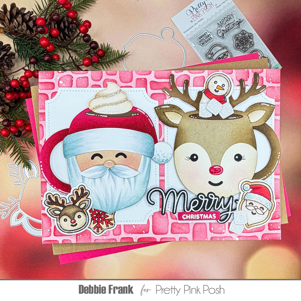 Pretty Pink Posh Cobblestone Stencil merry christmas mugs card