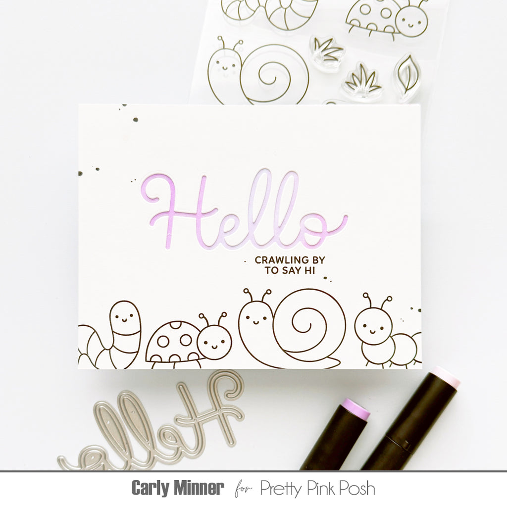 Pretty Pink Posh Cute Bugs Clear Stamp and Die Set black and white