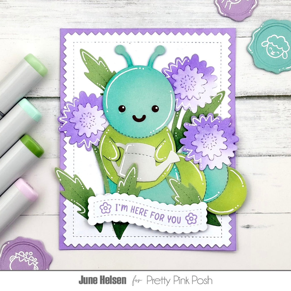 Pretty Pink Posh Dandelions Clear Stamp and Die Set purple dandelions