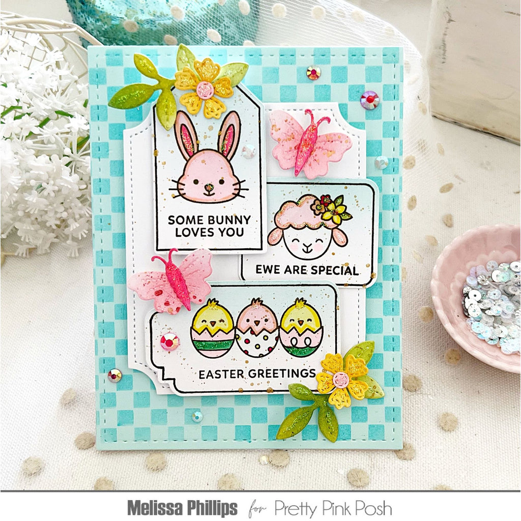 Pretty Pink Posh Easter Tags Clear Stamp and Die Set yellow flowers