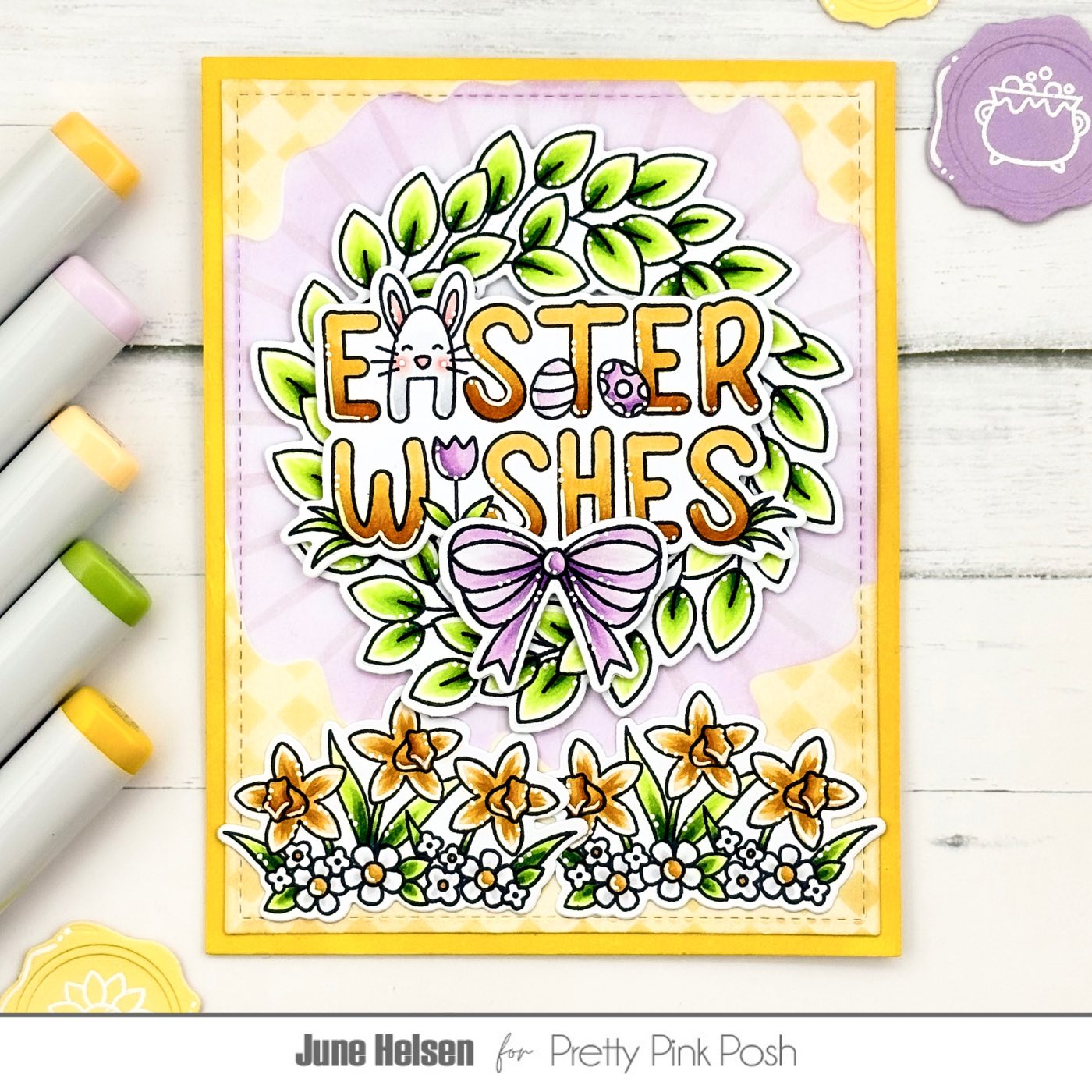 Pretty Pink Posh Easter Word Scenes Clear Stamp and Die Set greenery wreath
