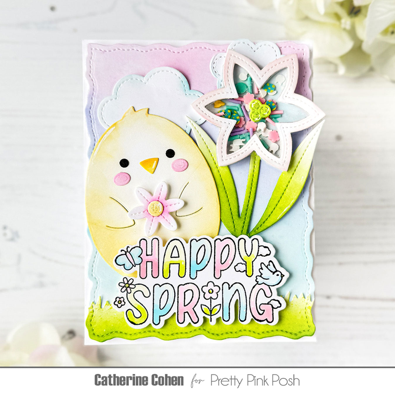 Pretty Pink Posh Easter Word Scenes Clear Stamps shaker card