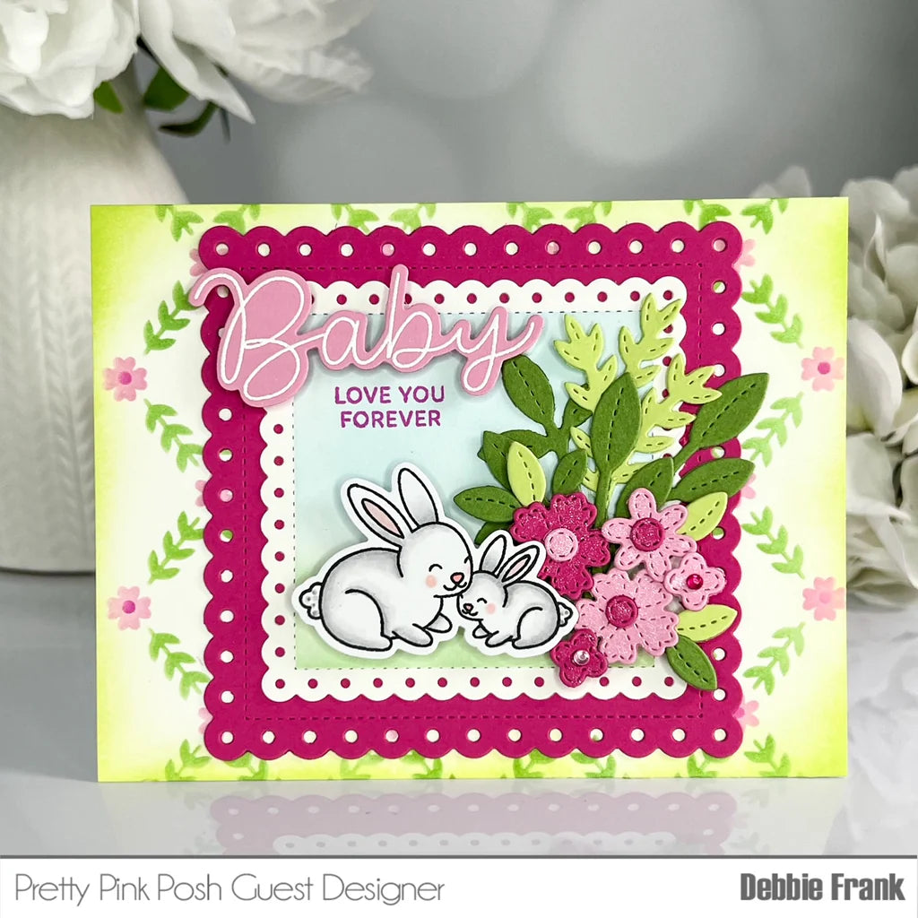 Pretty Pink Posh Eyelet Squares Dies bunnies