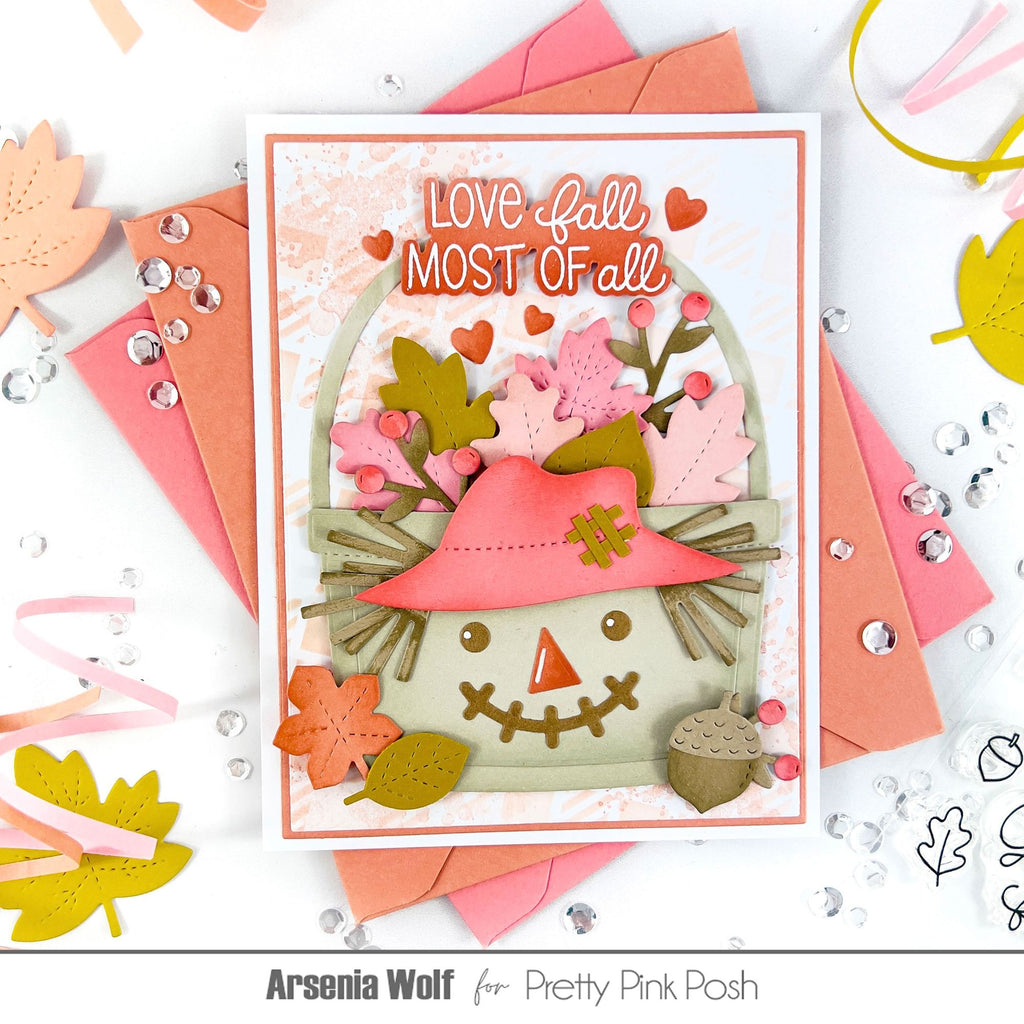Pretty Pink Posh Fall Bucket Additions Dies love fall hearts card