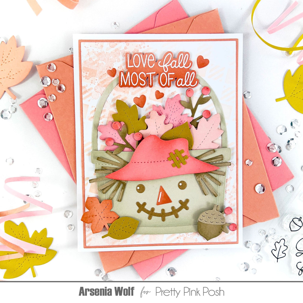Pretty Pink Posh Fall Bucket Additions Dies love fall hearts card