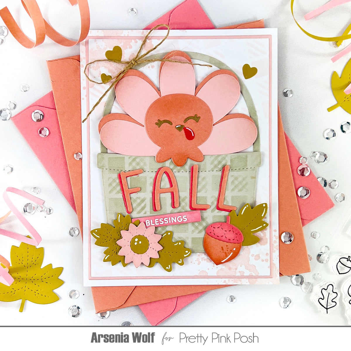Pretty Pink Posh Fall Bucket Additions Dies pink turkey card