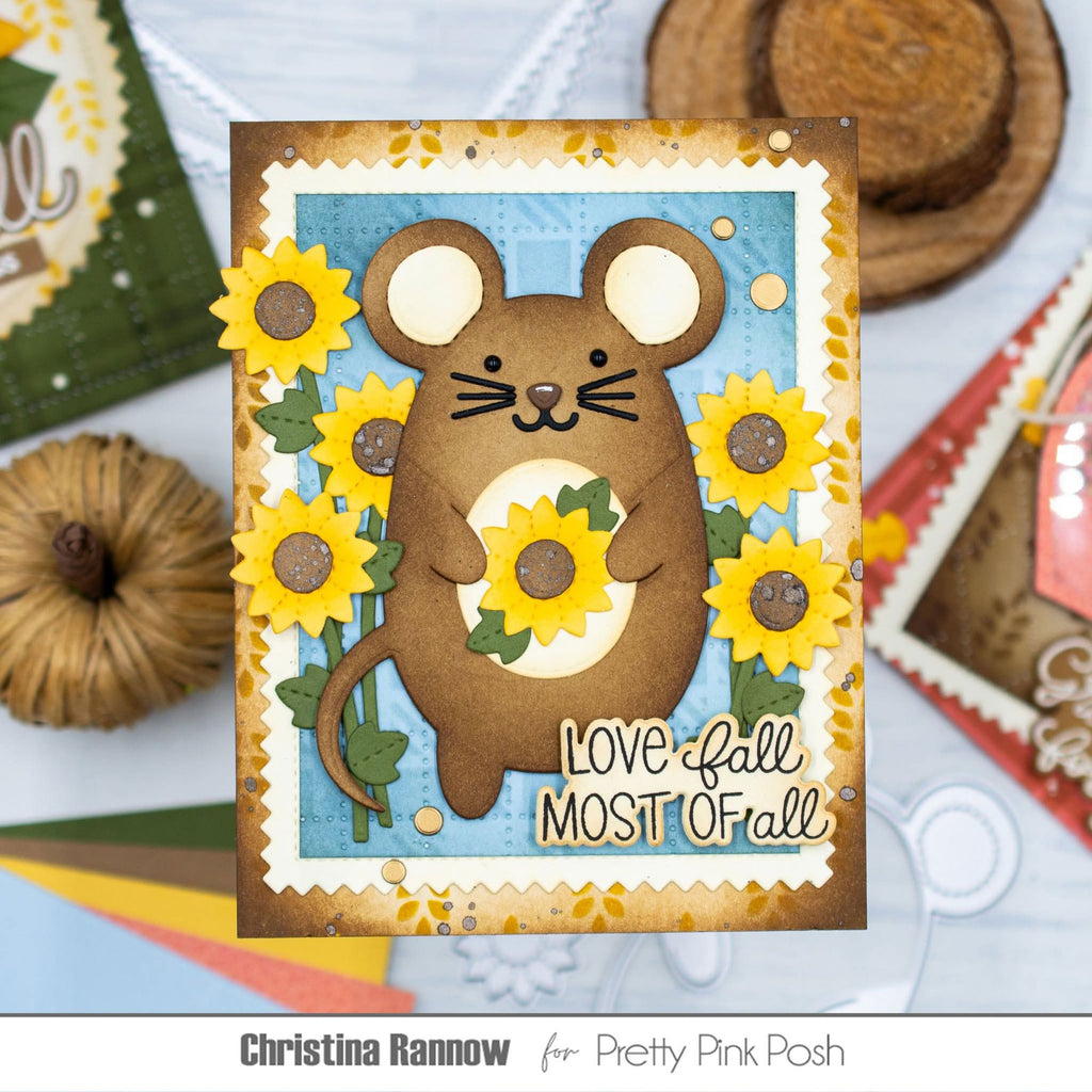Pretty Pink Posh Fall Holder Additions Dies mouse sunflowers card