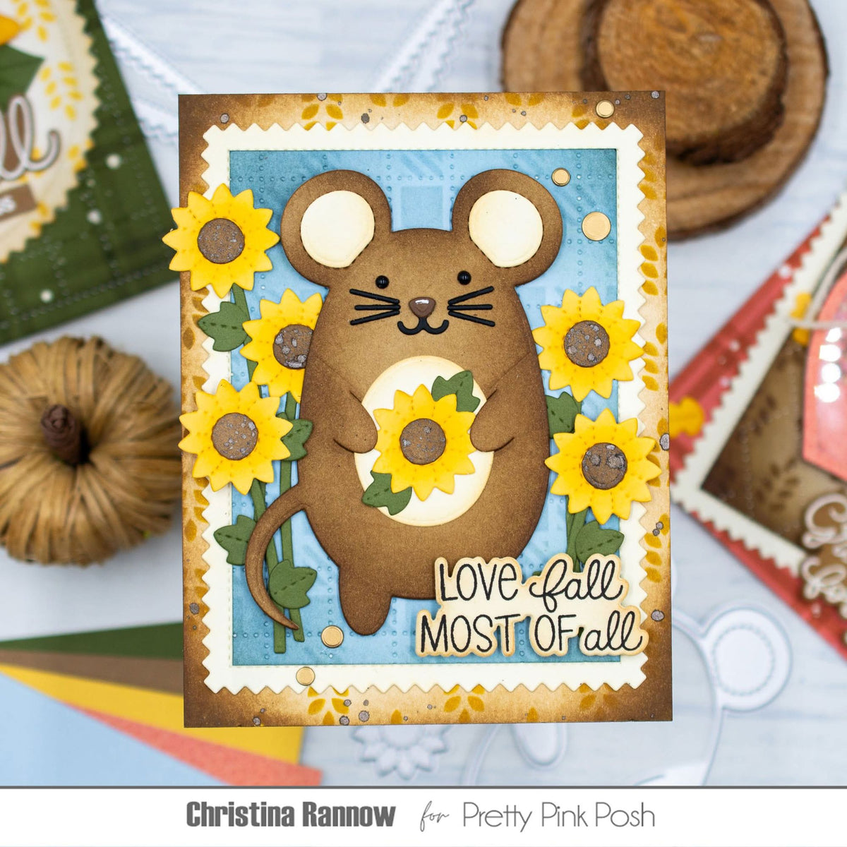 Pretty Pink Posh Fall Holder Additions Dies mouse sunflowers card