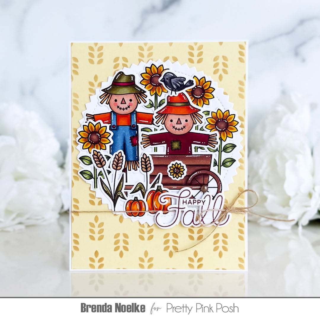 Pretty Pink Posh Fall Scarecrows Clear Stamp and Die Set happy fall sunflowers card