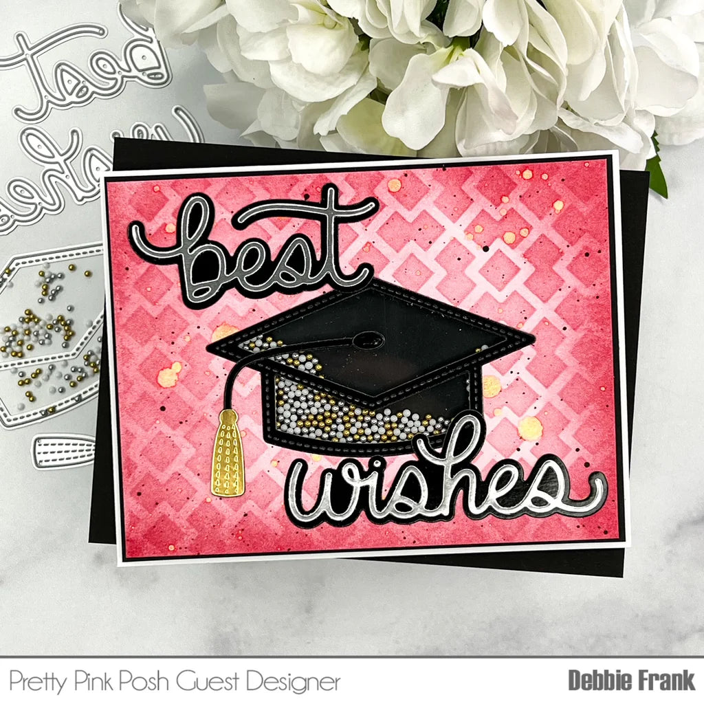 Pretty Pink Posh Fancy Lattice Stencil shaker card