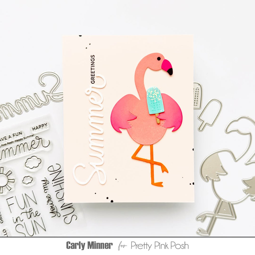 Pretty Pink Posh Flamingo Holder Dies pink popsicle summer greetings white card