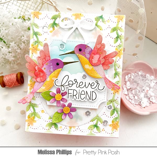 Pretty Pink Posh Friend Greetings Clear Stamp and Die Set hummingbirds