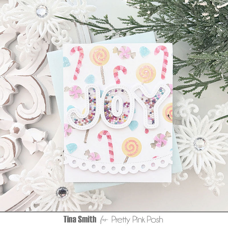 Pretty Pink Posh Gingerbread Lane Shaker Beads joy shaker card