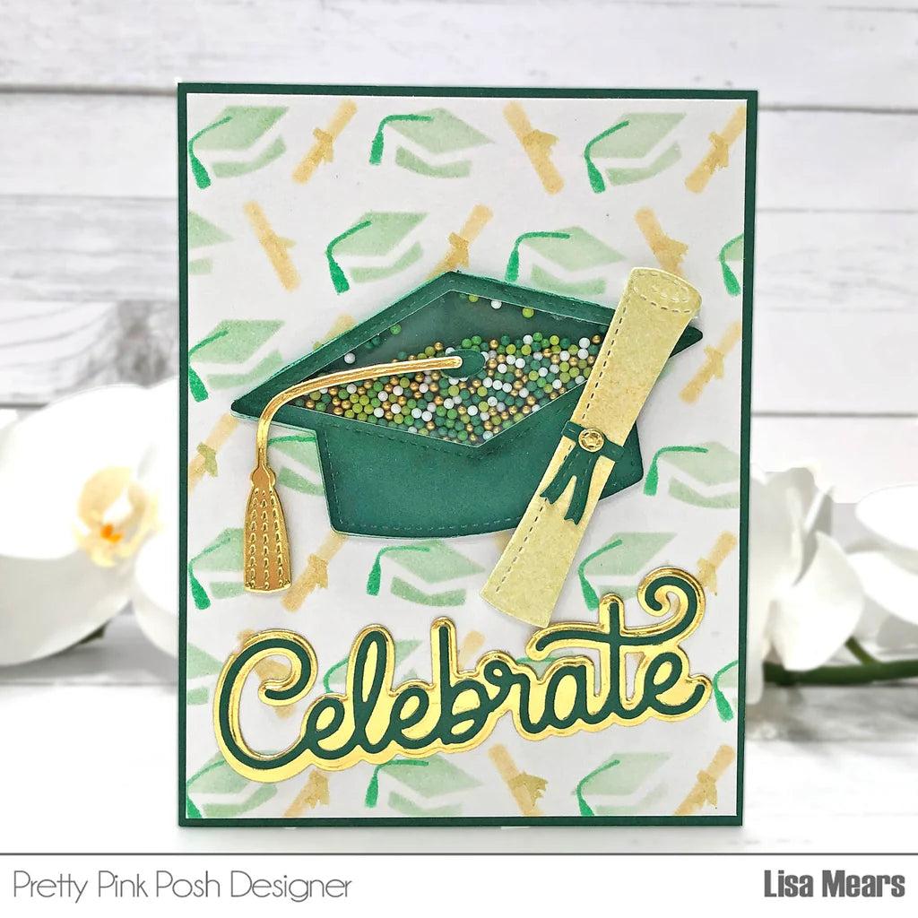 Pretty Pink Posh Graduation Cap Shaker Dies celebrate