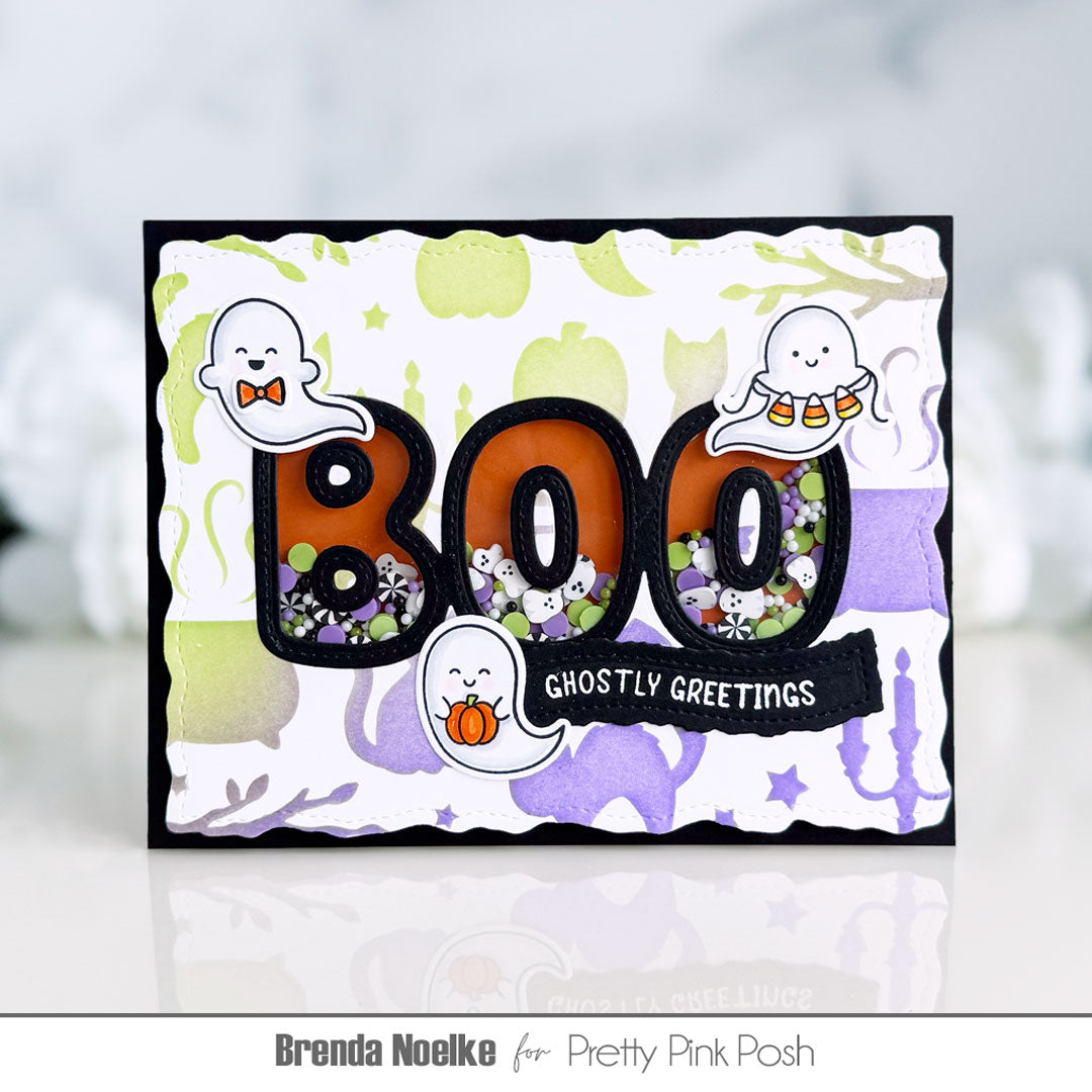 Pretty Pink Posh Halloween Banner Greetings Clear Stamps ghostly greetings card