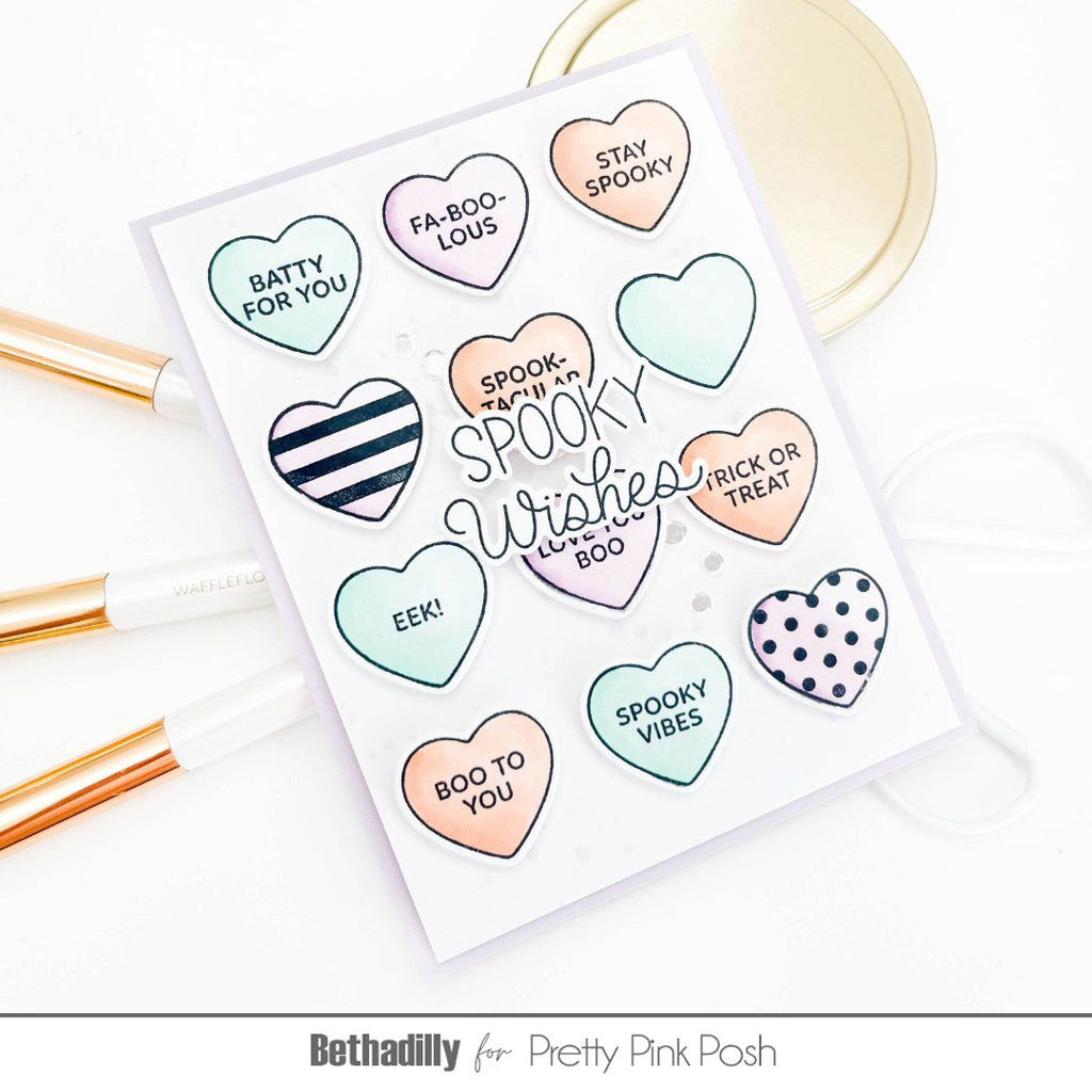 Pretty Pink Posh Halloween Candy Hearts Clear Stamps spooky wishes
