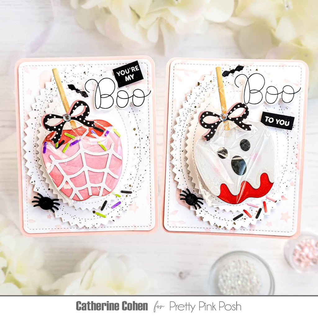 Pretty Pink Posh Halloween Caramel Apple boo to you cards