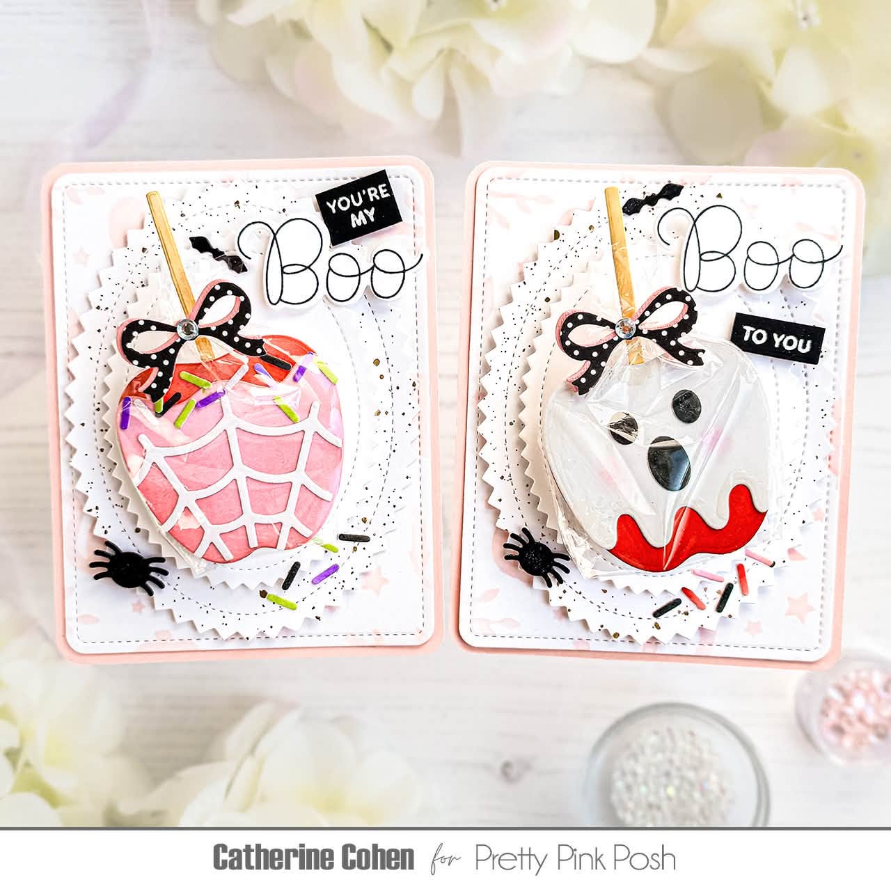 Pretty Pink Posh Halloween Caramel Apple boo to you cards